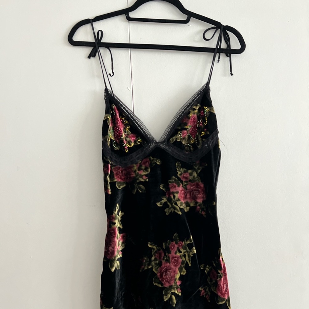 RARE Vintage Betsey Johnson Velvet Roses Midi Slip Dress